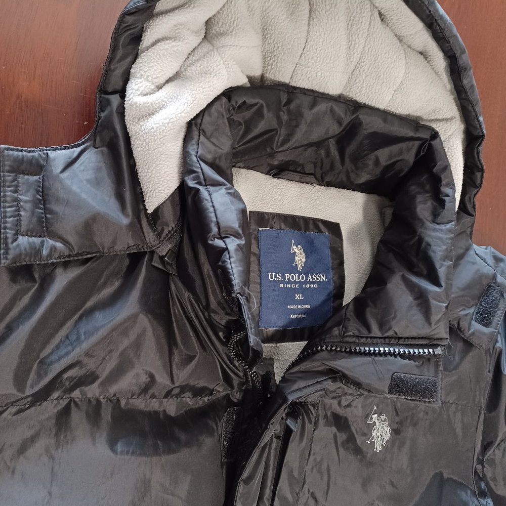US Polo Assn Puffer Jacket Coat Men Size XL Black High neck